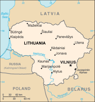 Lithuania map (World Factbook, modified) - Click Image to Close