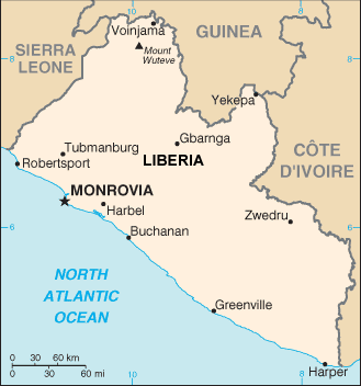 Liberia map (World Factbook, modified)