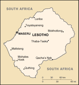 Lesotho map (World Factbook, modified)