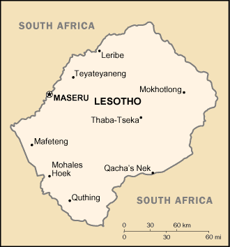 Lesotho map (World Factbook, modified) - Click Image to Close