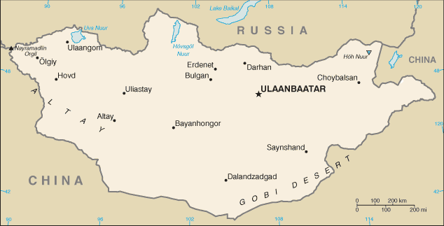 Mongolia map (World Factbook)