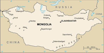 Mongolia map (World Factbook, modified)