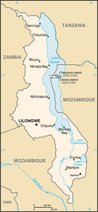 Malawi map (World Factbook)