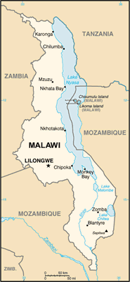 Malawi map (World Factbook, modified) - Click Image to Close