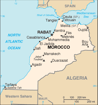 Morocco map (World Factbook, modified) - Click Image to Close