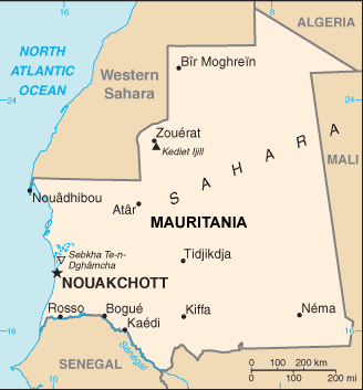 Mauritania map (World Factbook, modified)