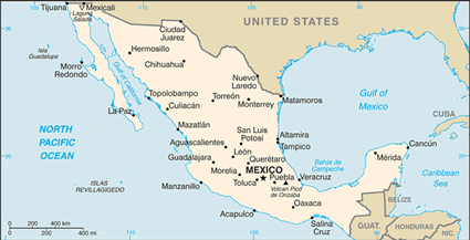 Mexico map (World Factbook, modified)