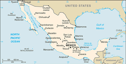 Mexico map (World Factbook, modified) - Click Image to Close