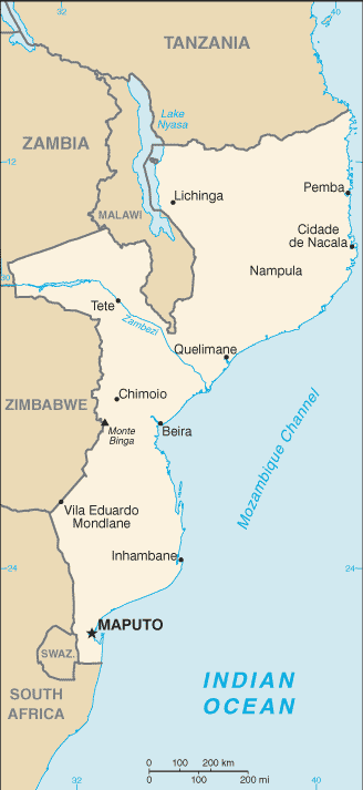Mozambique map (World Factbook)