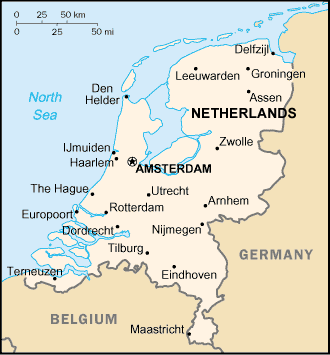 Netherlands map (World Factbook, modified)