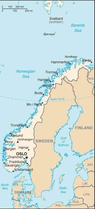 Norway map (World Factbook)
