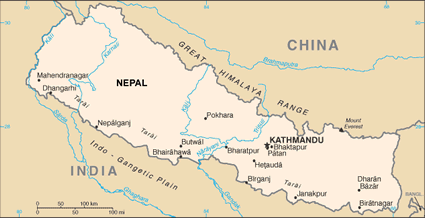 Nepal map (World Factbook, modified)