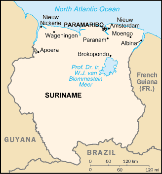 Suriname map (World Factbook, modified)