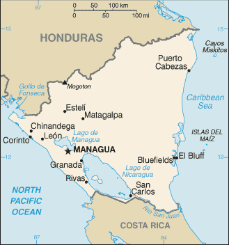 Nicaragua map (World Factbook)