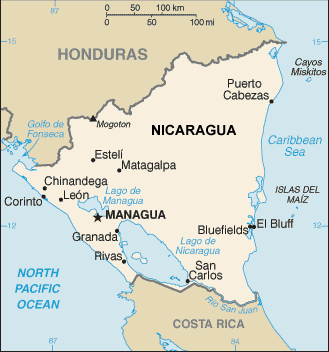Nicaragua map (World Factbook, modified)