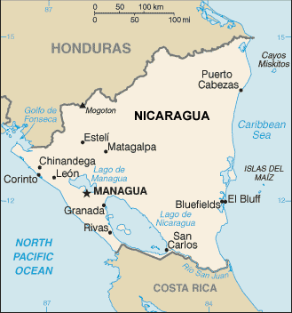 Nicaragua map (World Factbook, modified) - Click Image to Close