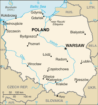 Poland map (World Factbook, modified) - Click Image to Close