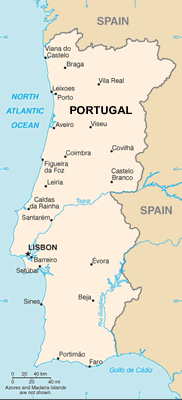 Portugal map (World Factbook, modified)