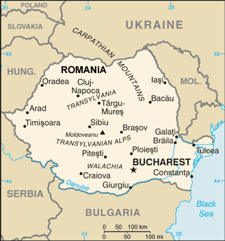 Romania map (World Factbook, modified)