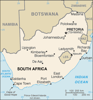 South Africa map (World Factbook, modified) - Click Image to Close