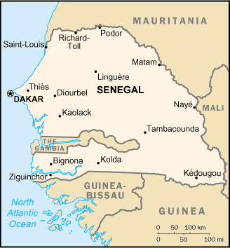 Senegal map (World Factbook, modified) - Click Image to Close