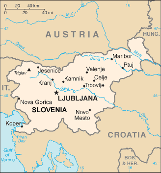 Slovenia map (World Factbook, modified)