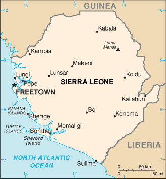 Sierra Leone map (World Factbook, modified) - Click Image to Close