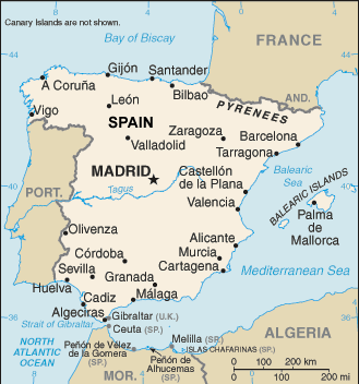 Spain map (World Factbook, modified)