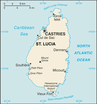 Saint Lucia map (World Factbook, modified) - Click Image to Close