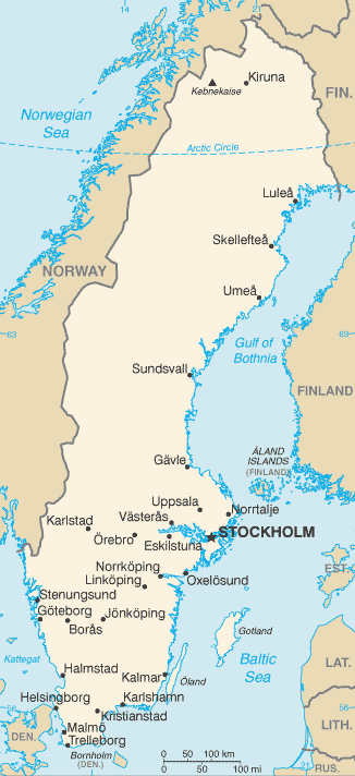 Sweden map (World Factbook)