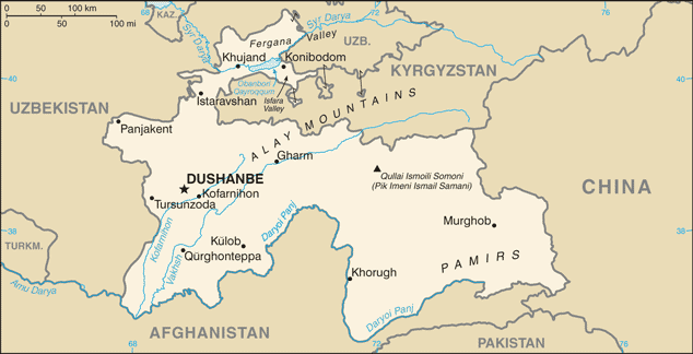 Tajikistan map (World Factbook)