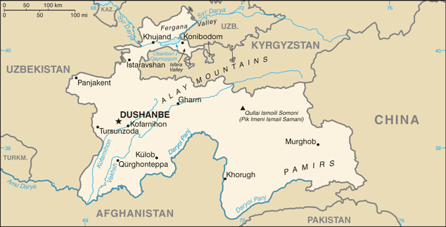 Tajikistan map (World Factbook) - Click Image to Close