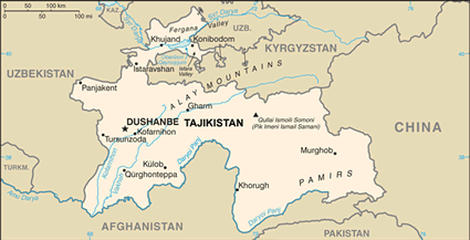 Tajikistan map (World Factbook, modified)