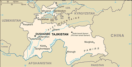 Tajikistan map (World Factbook, modified) - Click Image to Close