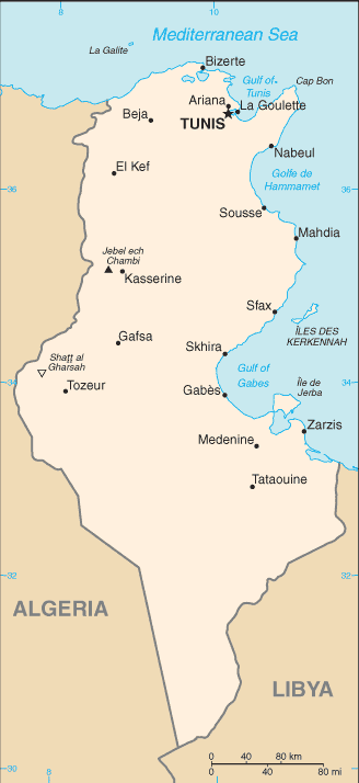 Tunisia map (World Factbook)