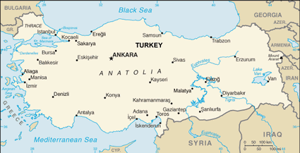 Turkey map (World Factbook, modified)