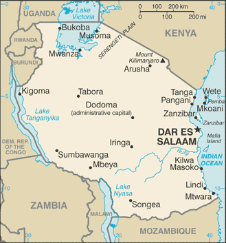 Tanzania map (World Factbook)