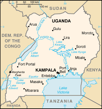 Uganda map (World Factbook, modified)