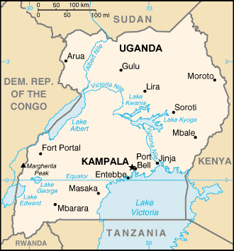 Uganda map (World Factbook, modified) - Click Image to Close