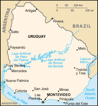 Uruguay map (World Factbook, modified) - Click Image to Close