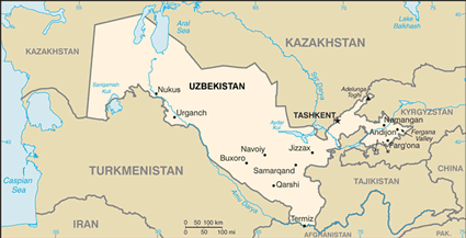 Uzbekistan map (World Factbook, modified) - Click Image to Close