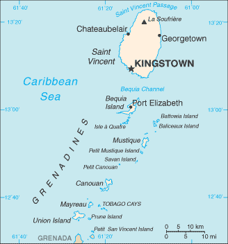 Saint Vincent and the Grenadines map (World Factbook, modified)