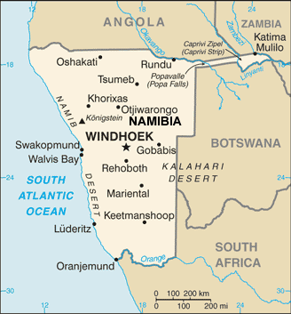 Namibia map (World Factbook, modified)
