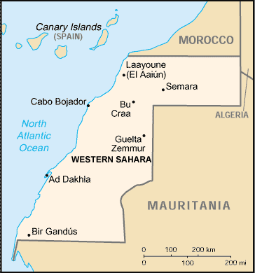 Western Sahara map (World Factbook, modified) - Click Image to Close