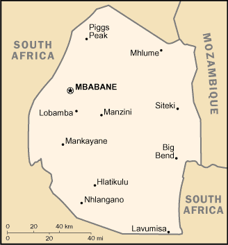 Swaziland map (World Factbook)