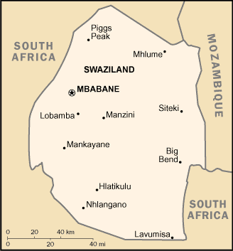 Swaziland map (World Factbook, modified)