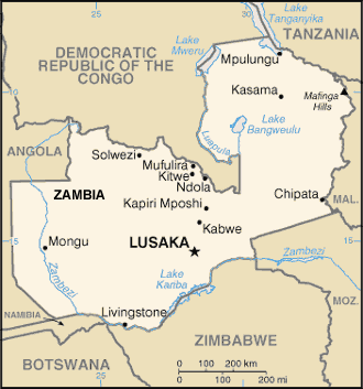 Zambia map (World Factbook, modified)