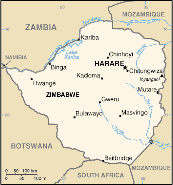 Zimbabwe map (World Factbook, modified)