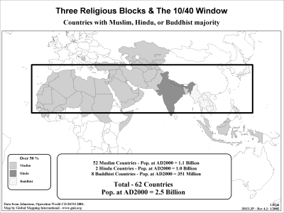 Three Religious Blocks & The 10/40 Window (BW) - Click Image to Close