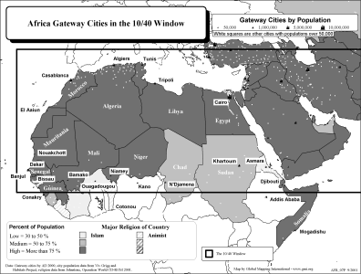 Africa Gateway Cities in The 10/40 Window (BW) - Click Image to Close